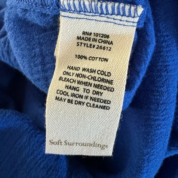 Soft Surroundings Siesta‎ Key Tunic Lightweight Sapphire Blue Cotton Top. Large. - Picture 5 of 7